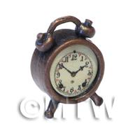 Dolls House Solid Metal Antique Brass Effect Old Style Alarm Clock