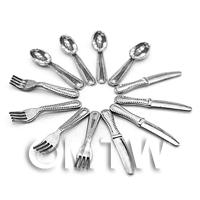 4 Complete Sets Of Dolls House Miniature Metal Cutlery - 12 Pieces