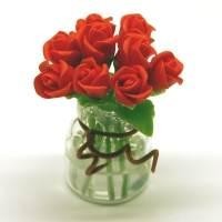 9 Miniature Red Roses in a Short Glass Vase 