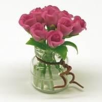 9 Miniature Violet Roses in a Short Glass Vase