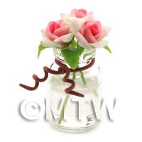 3 Miniature White/Pink Roses in a Short Glass Vase 