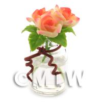 3 Miniature Yellow/Red Roses in a Short Glass Vase 