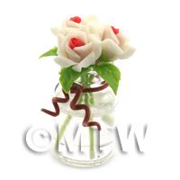 3 Miniature White/Red Roses in a Short Glass Vase 