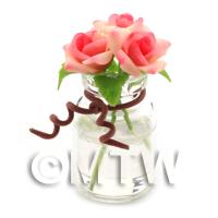 3 Miniature Pink Roses in a Short Glass Vase 