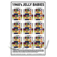 Dolls House Miniature Packaging Sheet of 9 1960s Jelly Baby Boxes