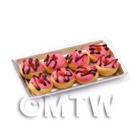 Dolls House Miniture Pink Iced Donuts On A Tray