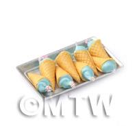 Miniature Blue Fluffy Marshmallow Cones On A Tray