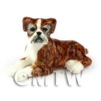 Dolls House Miniature Ceramic Relaxing Brindle Boxer Dog