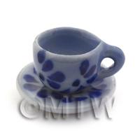 Dolls House Miniature Blue Spotted Cup and Saucer