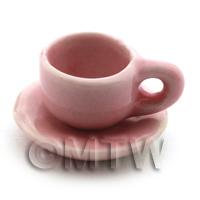 Dolls House Miniature Pink Coloured Cup and Saucer