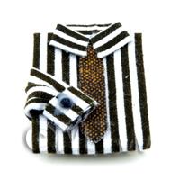 Dolls House Miniature Black and White Striped Shirt and Tie 
