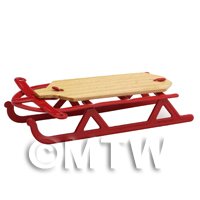 Dolls House Miniature Red Metal Sledge With Wooden Seat