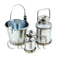 Dolls House Miniature Metal Bucket With Two Sizes Of Milk Urns  