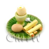 Dolls House Miniature Boiled Egg Top Off On A Green Plate Style 2 
