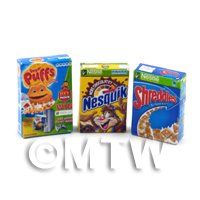 Dolls House Miniature Selection of  3 Cereals Boxes