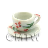 Dolls House Miniature Red Iris Design Ceramic Cup and Saucer