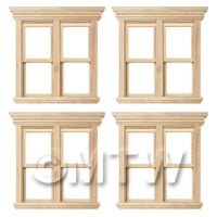 4 x Dolls House Miniature Opening Double Sash Wood Windows