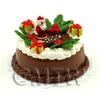 Dolls House Miniature Father Christmas Topped Chocolate Cake