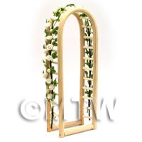 White English Climbing Roses On A Miniature Wood Arch 