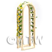 Yellow English Climbing Roses On A Miniature Wood Arch