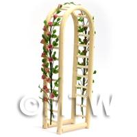 Pale Red English Climbing Roses On A Miniature Wood Arch 