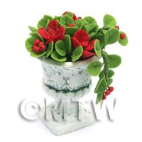 Dolls House Miniature Red Flowers In an Urn