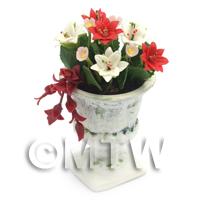 Dolls House Miniature Red and White Flowers In an Urn 
