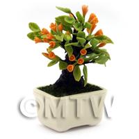 Dolls House Miniature Orange Flowers Bonsai Tree