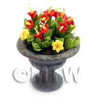 Dolls House Miniature Red and Yellow Flowers in Roman Urn