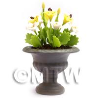 Dolls House Miniature White and Yellow Flowers in Roman Urn