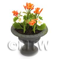 Dolls House Miniature White and Orange Flowers in Roman Urn