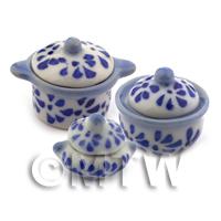 Dolls House Miniature Blue Spotted Ceramic Serving Pot Set