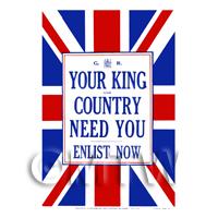 King And Country Need You - Miniature WWI Poster