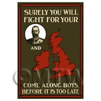 Surely You Will Fight - Miniature WWI Poster