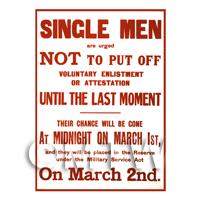 Single Men Voluntary Enlistment - Miniature Dollshouse WWI Poster