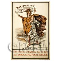 National Service - Who Follows? - Miniature WWI Poster