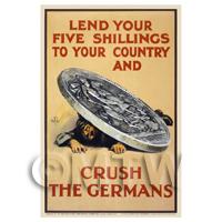 Lend Your Five Shillings - Miniature WWI Poster