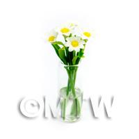 5 Miniature White Daisies in a Glass Vase 