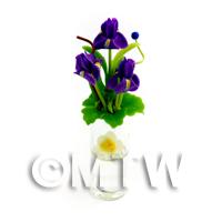 3 Miniature Purple Flowers in a Glass Vase 