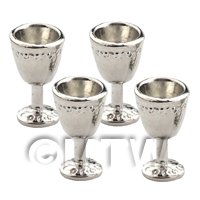 1/12th scale - Dolls House Miniature Set of 4 Silver Metal Tudor Goblets