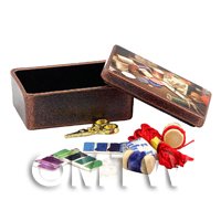 Dolls House Miniature Metal Sewing Box With 10 Accessories 