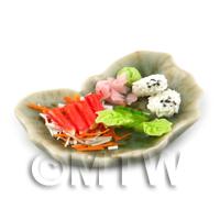 Dolls House Miniature Sushi Selection on a Wide Leaf Plate
