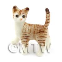 Dolls House Miniature Ceramic  Brown and White Tabby Cat