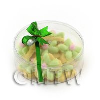 Dolls House Miniature Box of 10 Green Iced Flower Biscuits