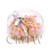Dolls House Miniature Box of 10 Pink Iced Flower Biscuits