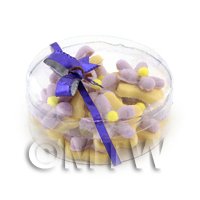 Dolls House Miniature Box of 10 Purple Iced Flower Biscuits