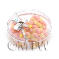 Dolls House Miniature Box of 10 Peach Iced Flower Biscuits