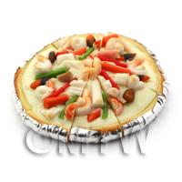 1/12th scale - Dolls House Miniature Sliced Mixed Seafood Deep Pan Pizza