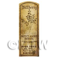 Dolls House Herbalist/Apothecary Bilberry Plant Herb Long Sepia Label