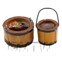 Dolls House Miniature Large And Small Wooden Bucket Filled With Water